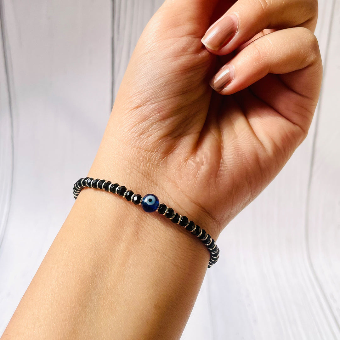 Beaded Silver Evil Eye Bracelet