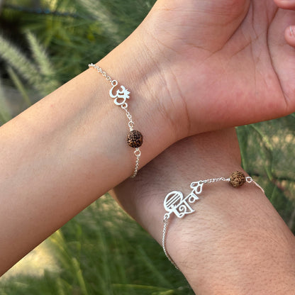 Shivom Natural Rudraksha Bracelet Set | Silver Plated