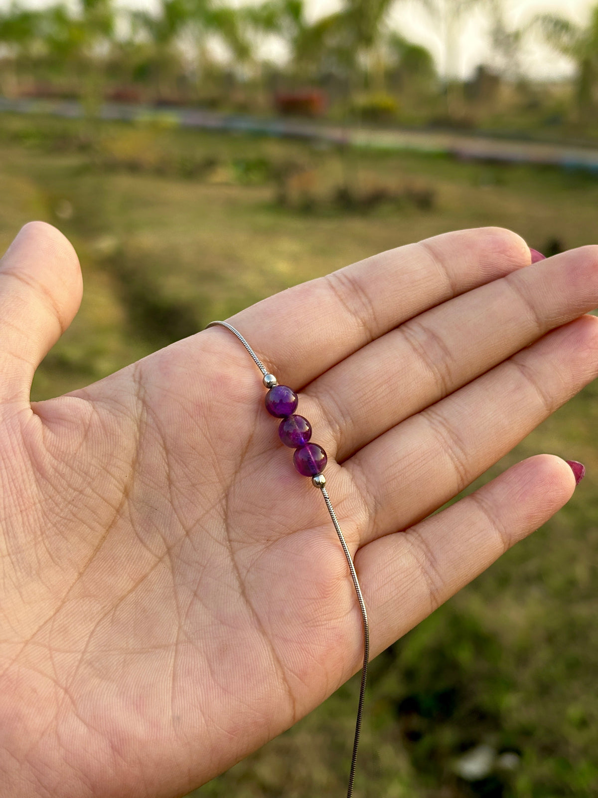 Elegance Amethyst  Silver Anklet with 12 Cute Cards