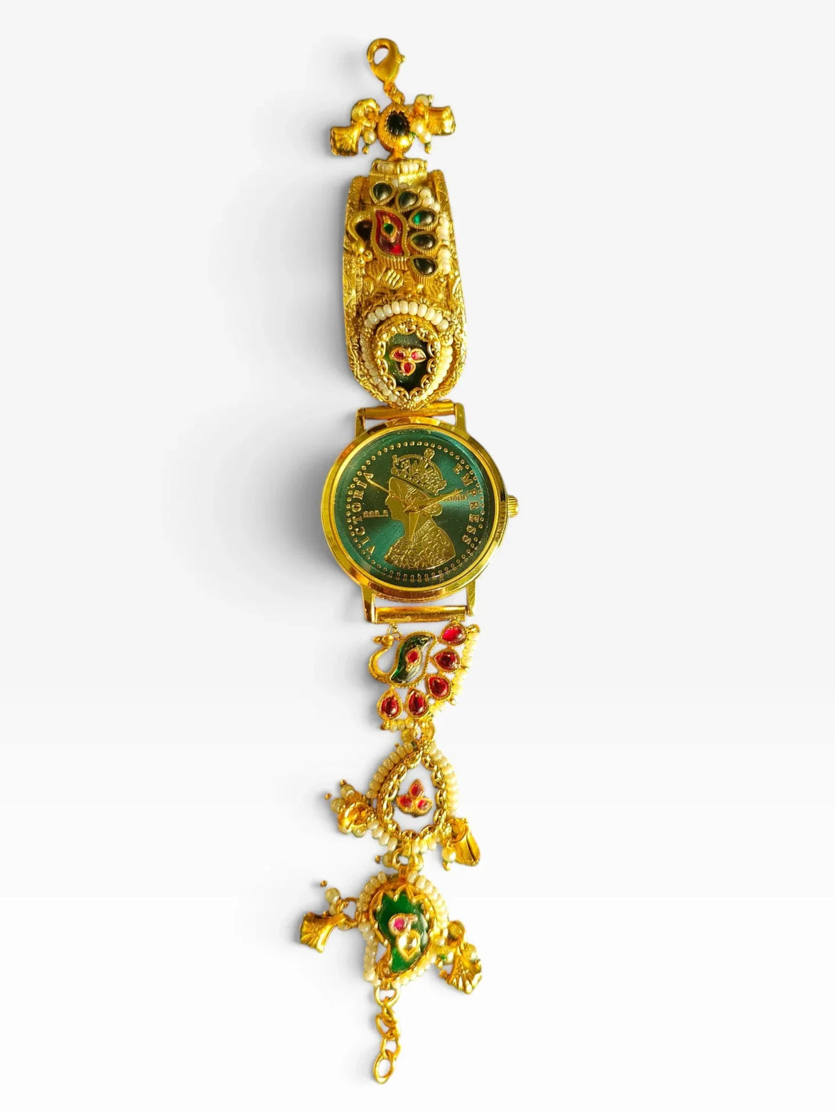 Rare Victorian Green Heritage Watch with Pearls for Women